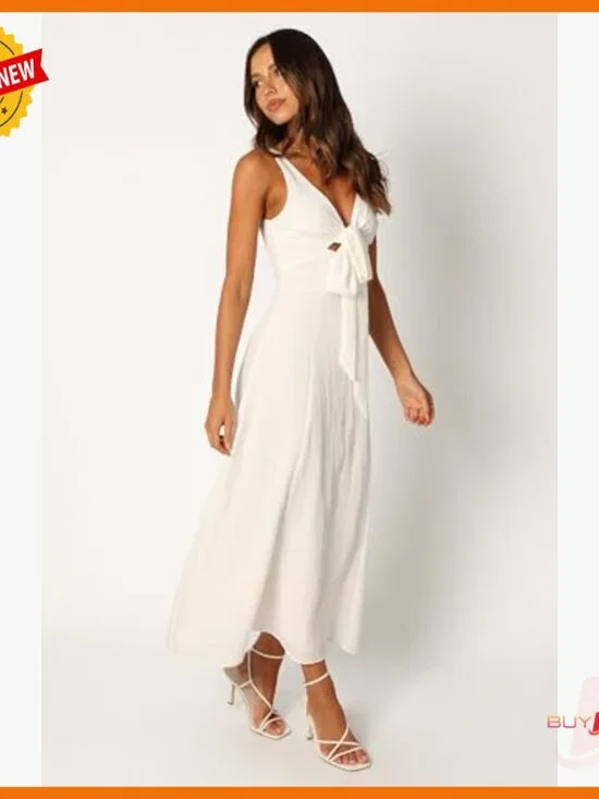 V-Neck Midi Dress with Cut-Out Detail and Front Bust Tie - Picture 6 of 7